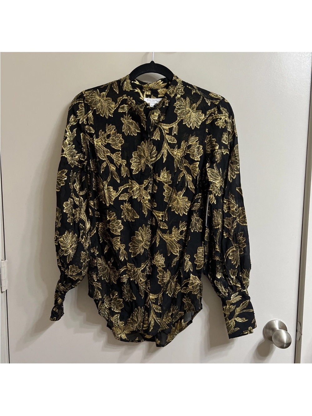 Equipment Black and Gold Floral Button-Down Blouse